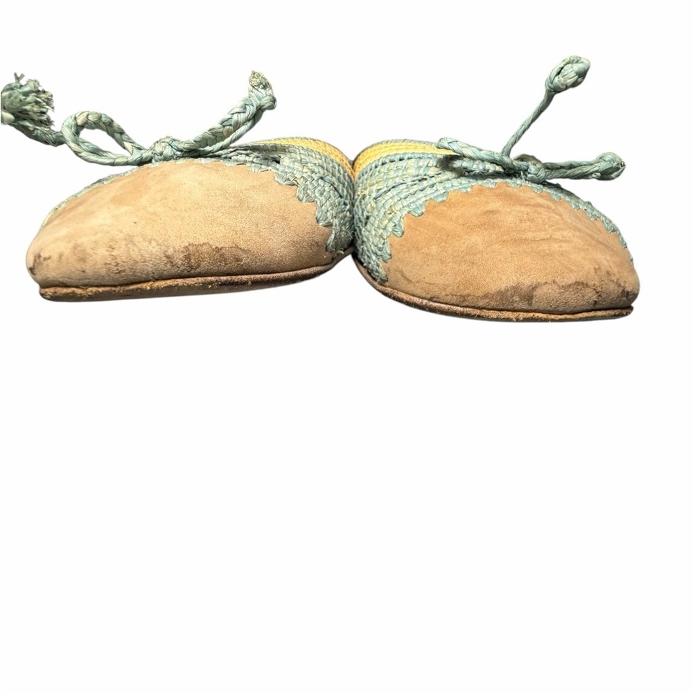 Salvatore Ferragamo tricolor Raffia Green & Tan Bow Ballet Flats Sz 10M - Picture 5 of 16